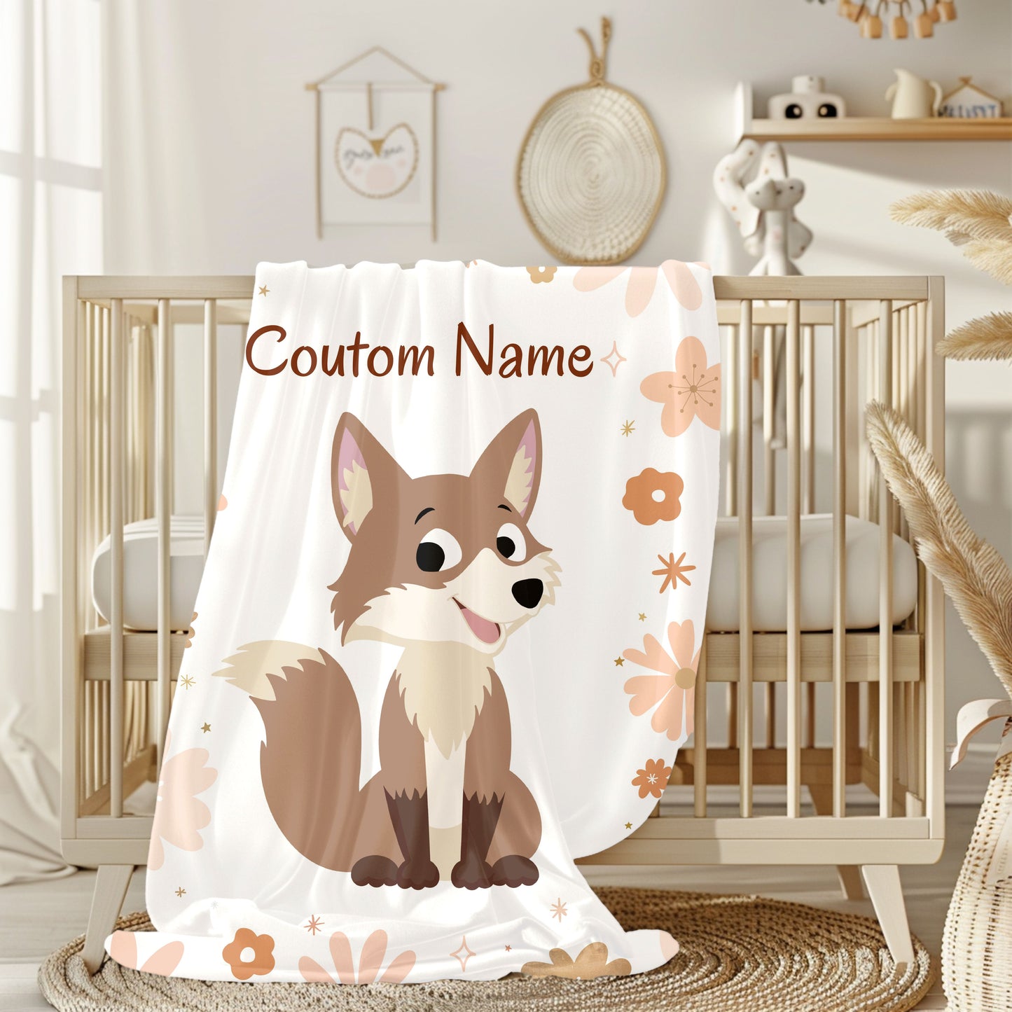 Personalized Velveteen Plush Blanket with Cute Fox Design, Custom Name Blanket, Children's Bedroom Decor, Cozy Gift for Kids, Baby [...]