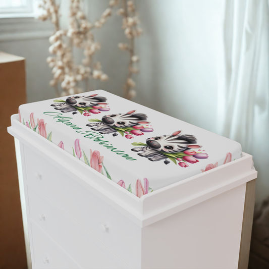 Zebra Blossom Baby Changing Pad Cover — Personalized Floral Nursery Accessory