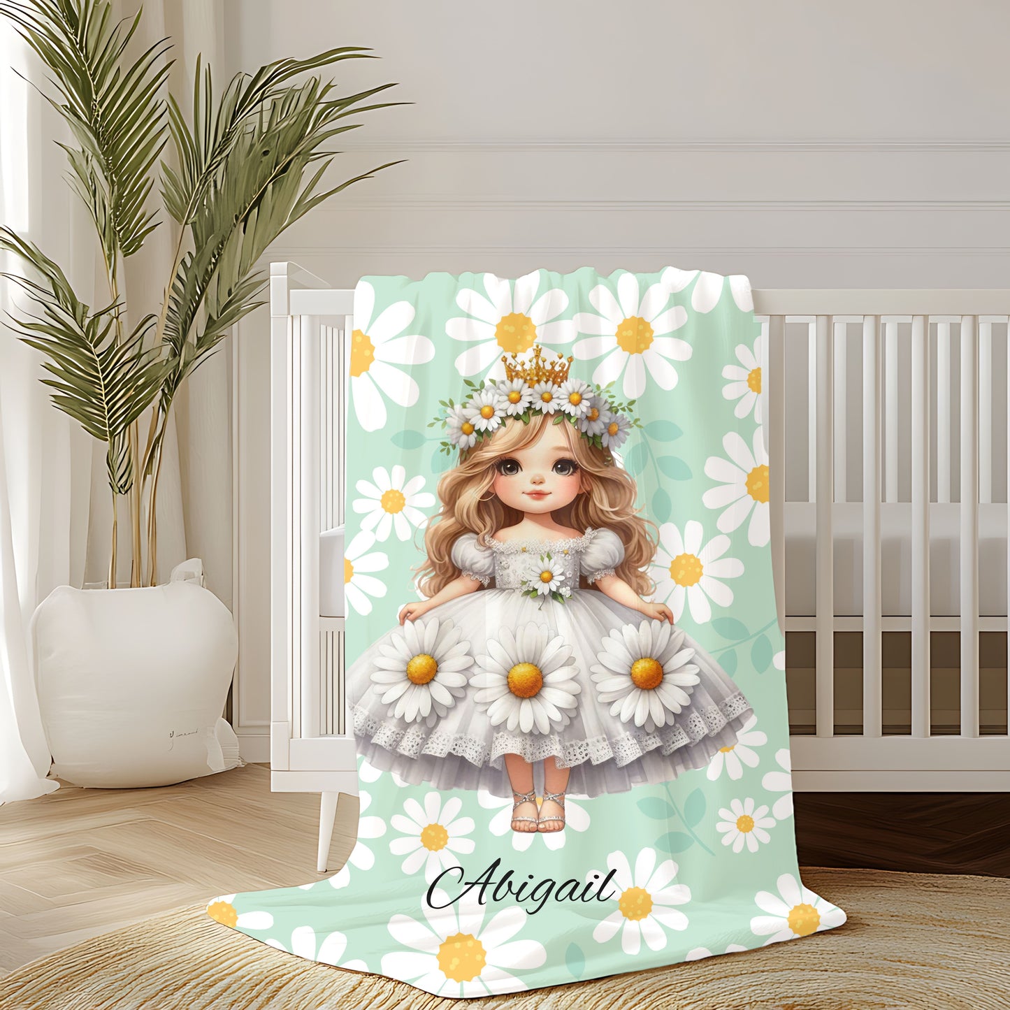 Personalized Floral Velveteen Plush Blanket | Cozy Gift for Kids, Nursery Decor, Birthday, Baby Shower, Home Decor