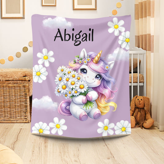Personalized Unicorn Velveteen Plush Blanket | Soft Kids Gift, Nursery Decor, Cozy Throw, Birthday Present, Baby Shower
