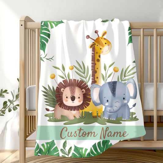 Custom Velveteen Plush Blanket for Kids, Personalized Baby Gifts, Nursery Decor, Soft Animal Theme, Perfect for Baby Showers