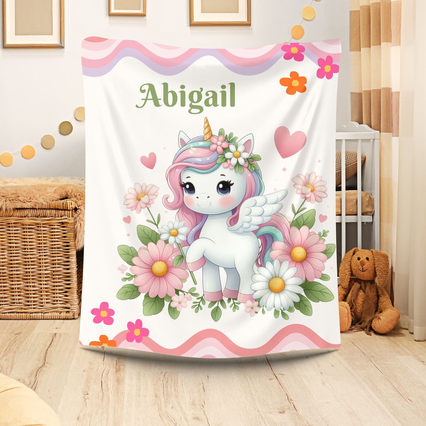 Personalized Unicorn Velveteen Plush Blanket, Cozy Kids Gift, Magical Nursery Decor, Cute Baby Blanket, Birthday and Holiday Present