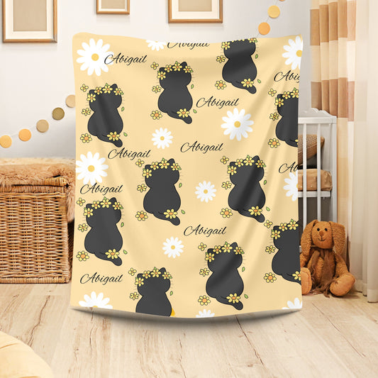 Personalized Velveteen Plush Blanket with Floral Design