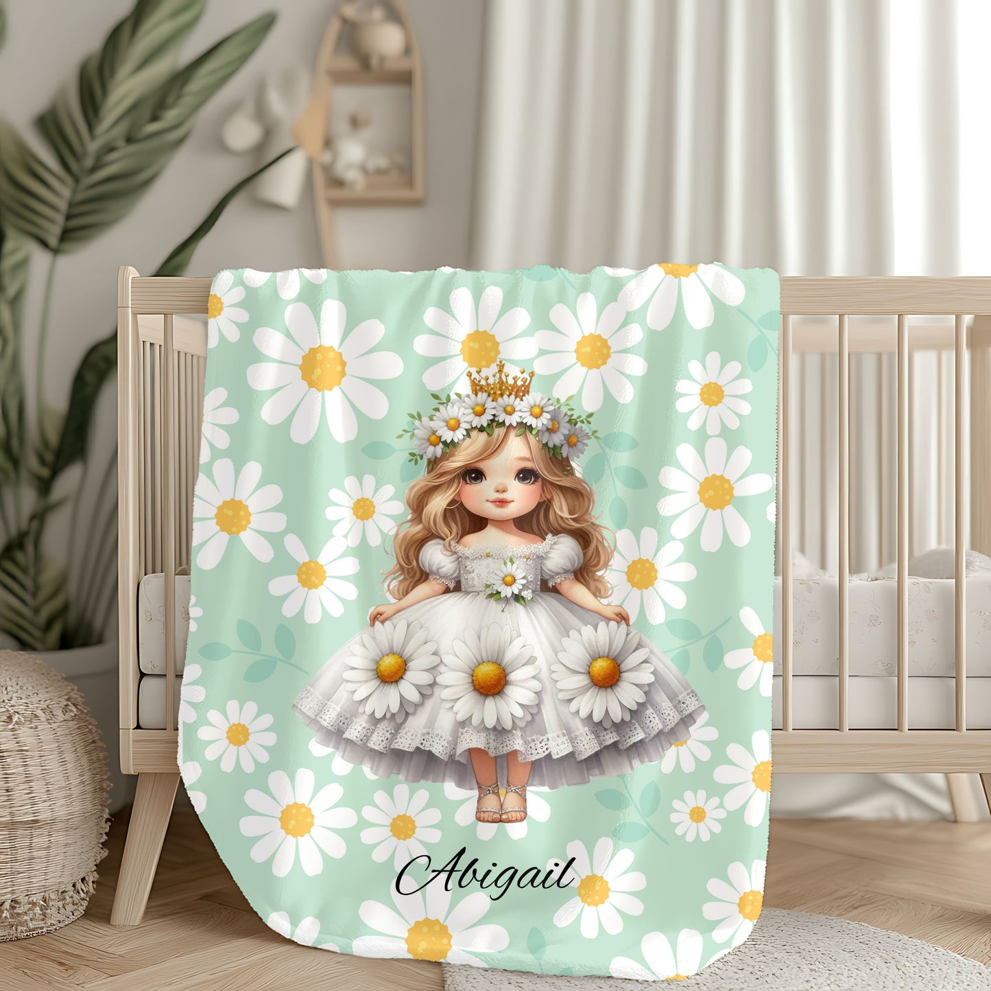 Personalized Floral Velveteen Plush Blanket | Cozy Gift for Kids, Nursery Decor, Birthday, Baby Shower, Home Decor