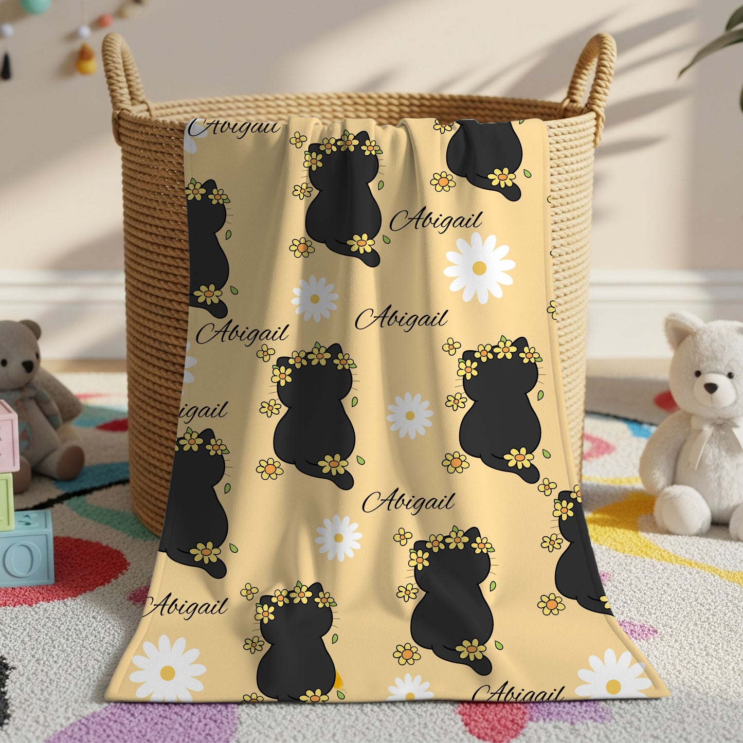 Personalized Velveteen Plush Blanket with Floral Design