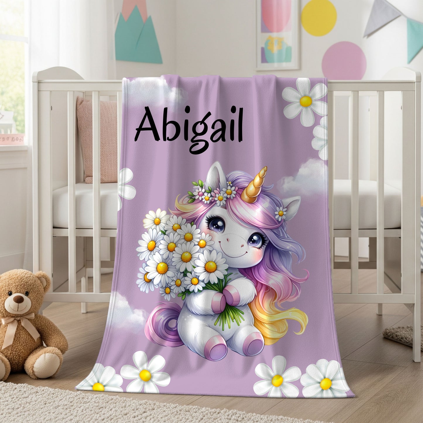 Personalized Unicorn Velveteen Plush Blanket | Soft Kids Gift, Nursery Decor, Cozy Throw, Birthday Present, Baby Shower