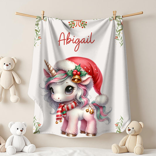 Personalized Unicorn Plush Blanket | Cozy Gift for Kids | Holiday Decor | Soft Throw | Child's Room Decoration, Unique Christmas Gift