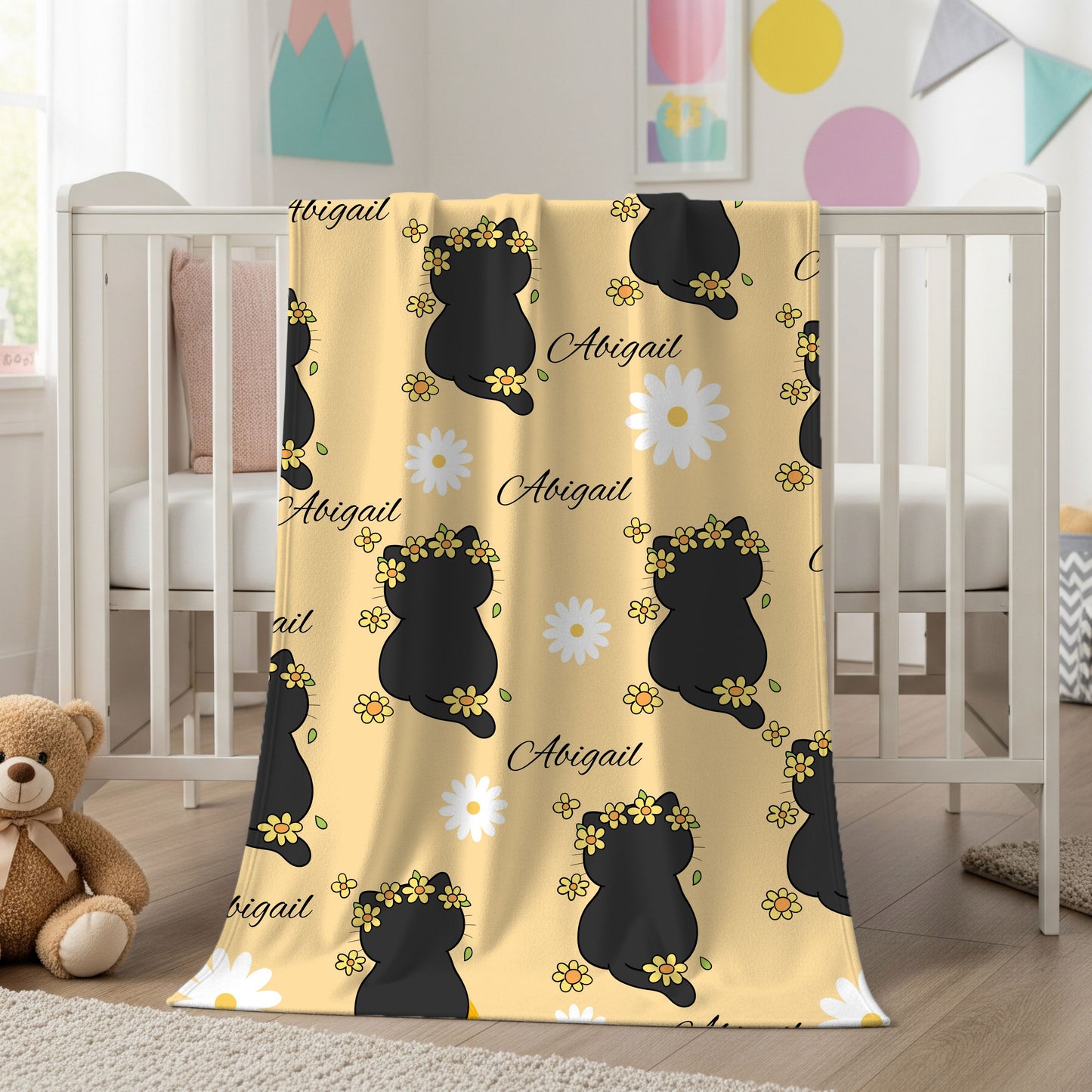 Personalized Velveteen Plush Blanket with Floral Design