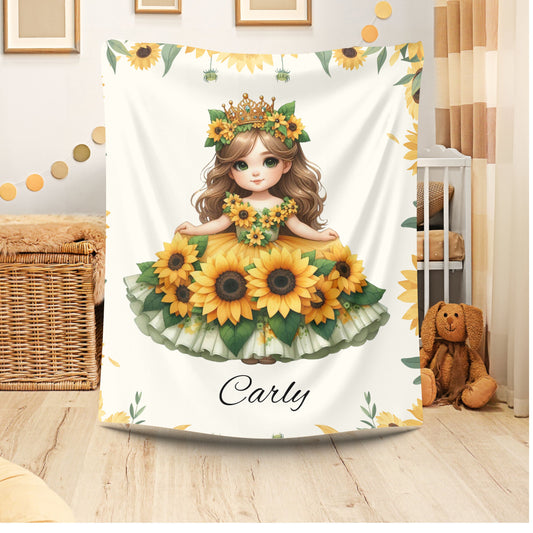 Sunflower Goddess Personalized Velveteen Plush Blanket, Cozy Throw, Kids Gift, Nursery Decor, Summer Vibes, Birthday Present