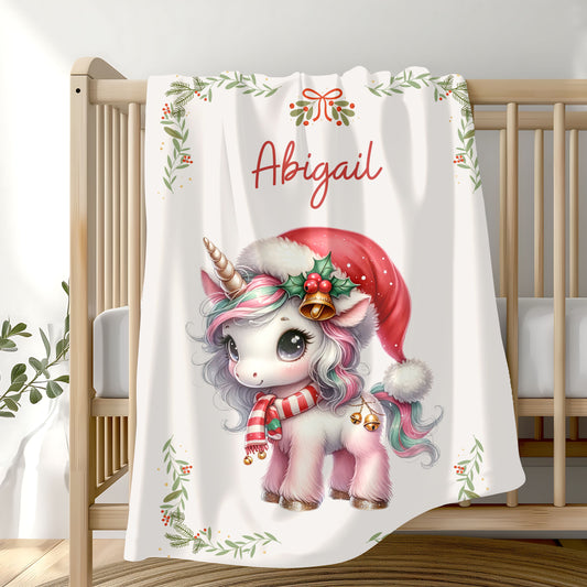 Personalized Unicorn Plush Blanket | Cozy Velveteen Throw | Child's Gift | Holiday Decor | Custom Name Blanket, Nursery Accessory, [...]