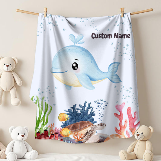 Custom Whale Velveteen Plush Blanket, Kids Throw Blanket, Nautical Nursery Décor, Personalized Gift, Cozy Home Accessories, Baby Shower Gift