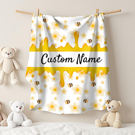 Personalized Velveteen Plush Blanket, Cozy Gift, Custom Name Throw, Bee and Flower Decor, Soft Home Accents