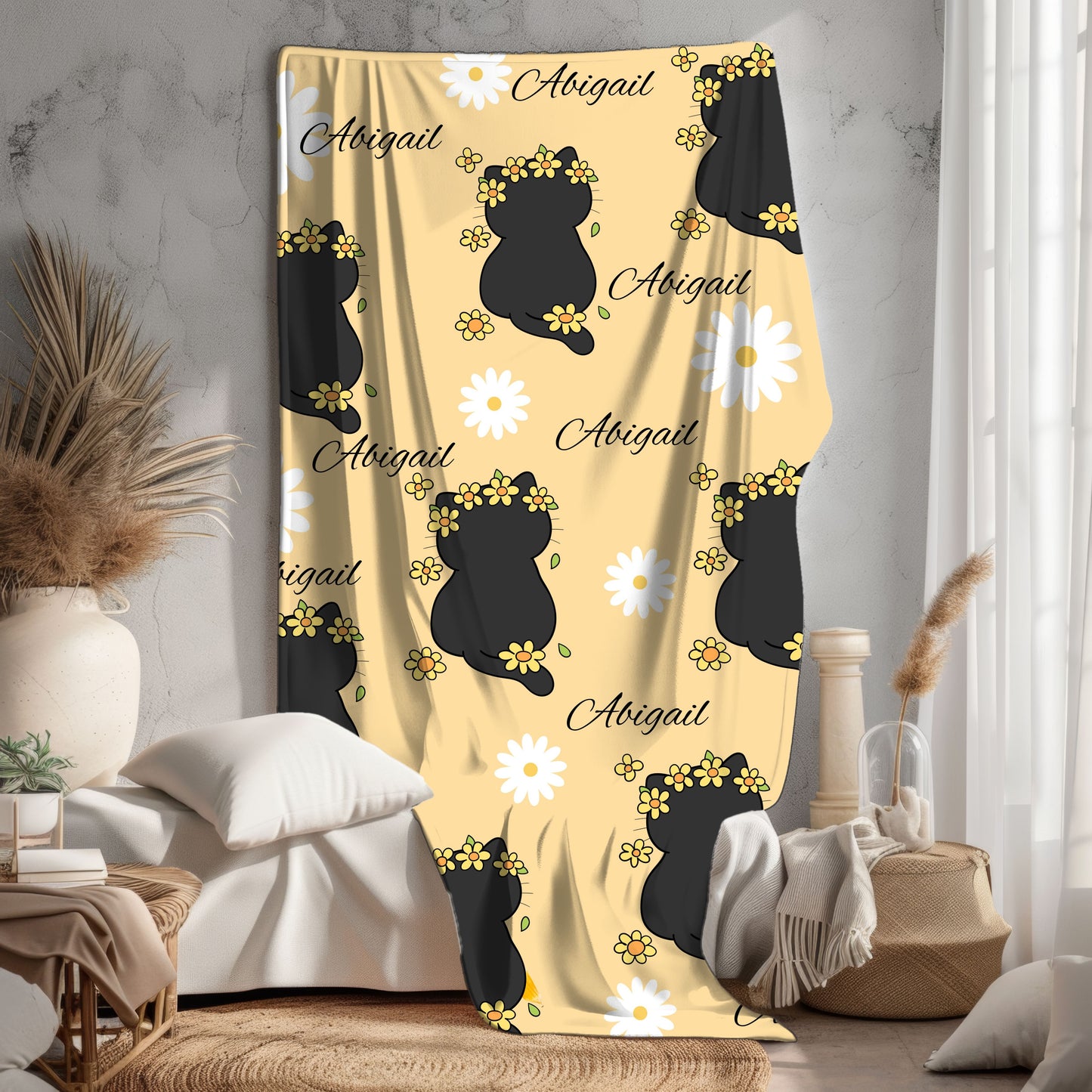 Personalized Velveteen Plush Blanket with Floral Design