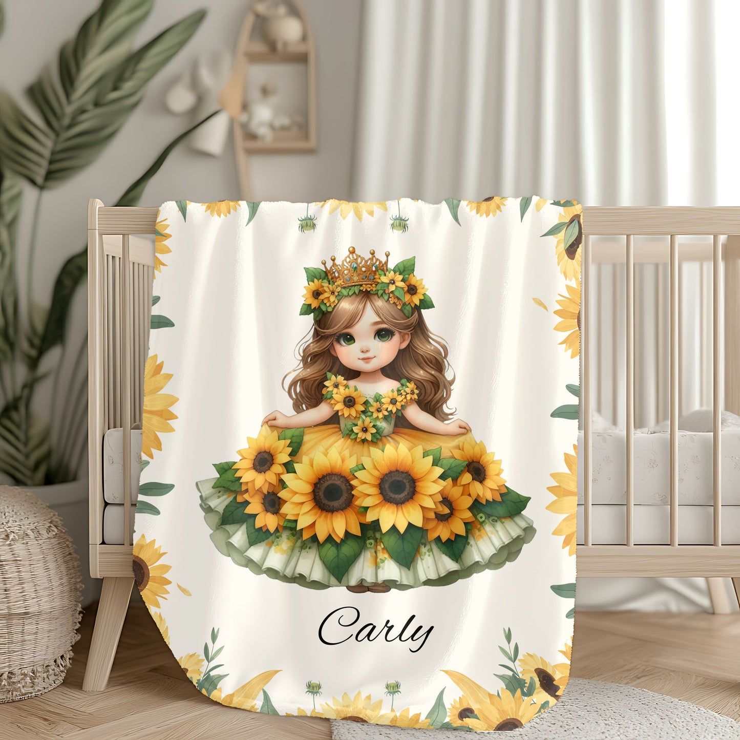 Sunflower Goddess Personalized Velveteen Plush Blanket, Cozy Throw, Kids Gift, Nursery Decor, Summer Vibes, Birthday Present