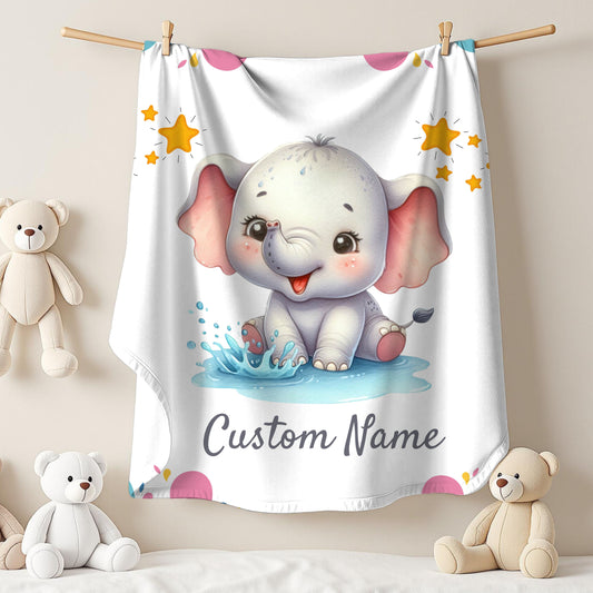 Customizable Baby Elephant Velveteen Blanket, Personalized Baby Gift, Nursery Decor, Soft Plush Blanket, Baby Shower Present, Cozy Throw