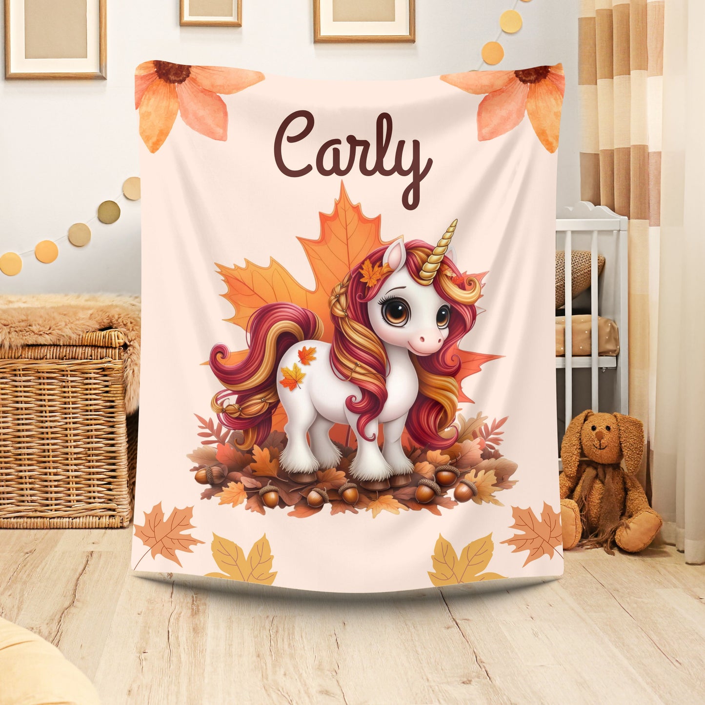 Personalized Unicorn Velveteen Plush Blanket, Cozy Kids Throw, Autumn Decor, Custom Baby Blanket, Ideal Gift for Fall Celebrations