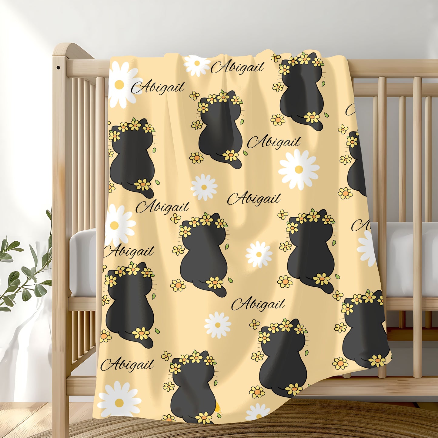 Personalized Velveteen Plush Blanket with Floral Design
