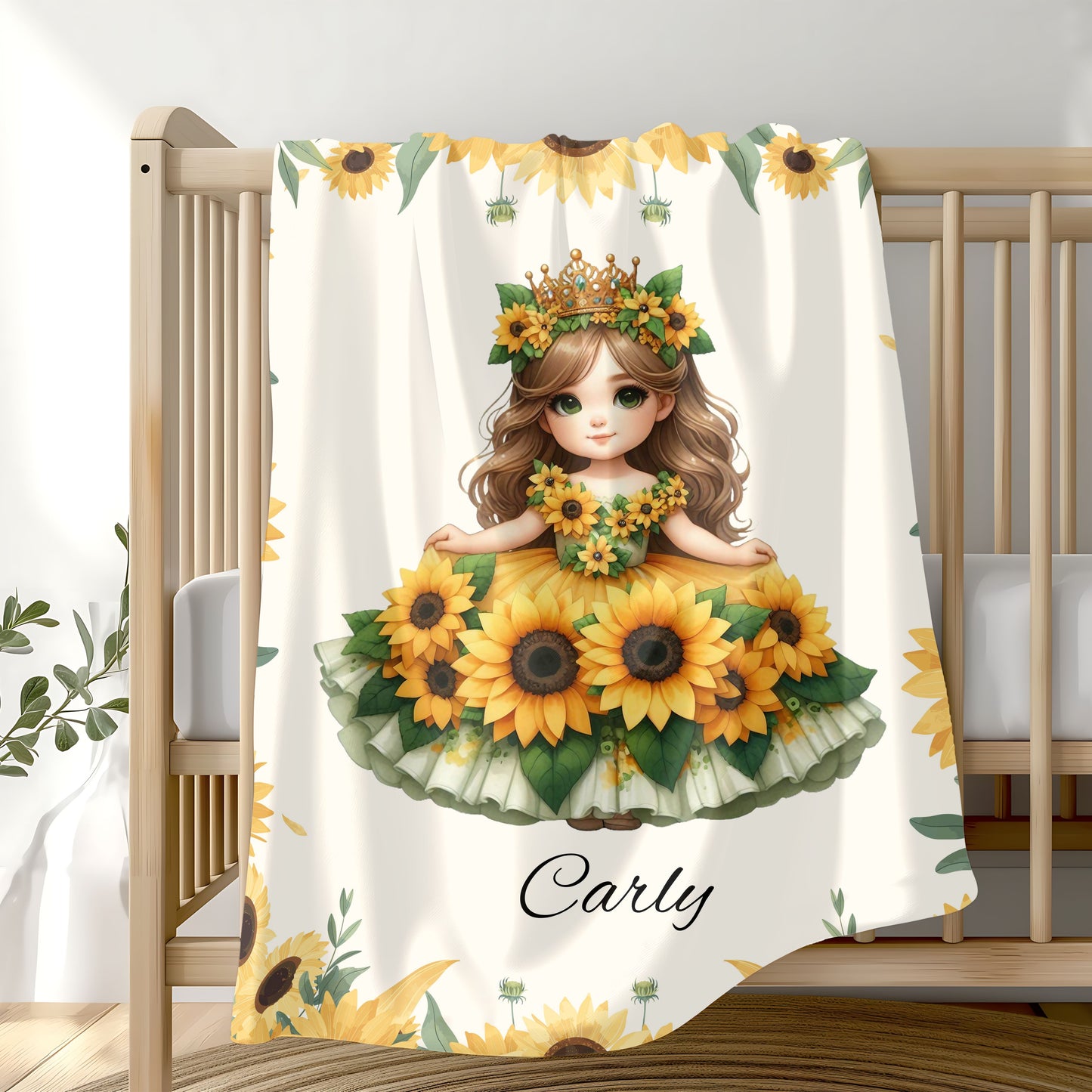 Sunflower Goddess Personalized Velveteen Plush Blanket, Cozy Throw, Kids Gift, Nursery Decor, Summer Vibes, Birthday Present