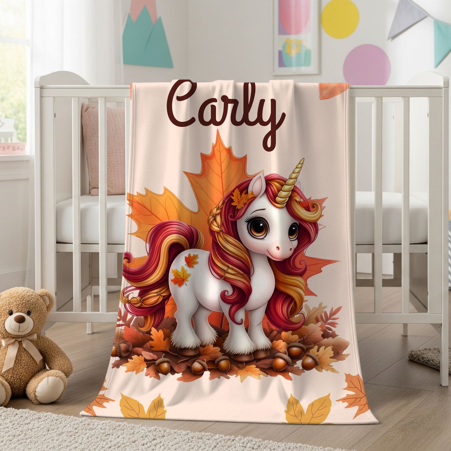 Personalized Unicorn Velveteen Plush Blanket, Cozy Kids Throw, Autumn Decor, Custom Baby Blanket, Ideal Gift for Fall Celebrations