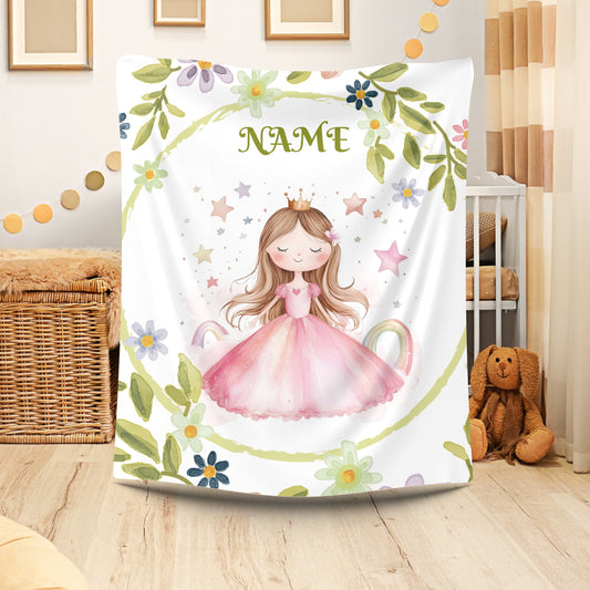 Personalized Princess Velveteen Plush Blanket, Cozy Gift for Kids, Nursery Decor, Birthday, Children's Gift, Custom Name Blanket