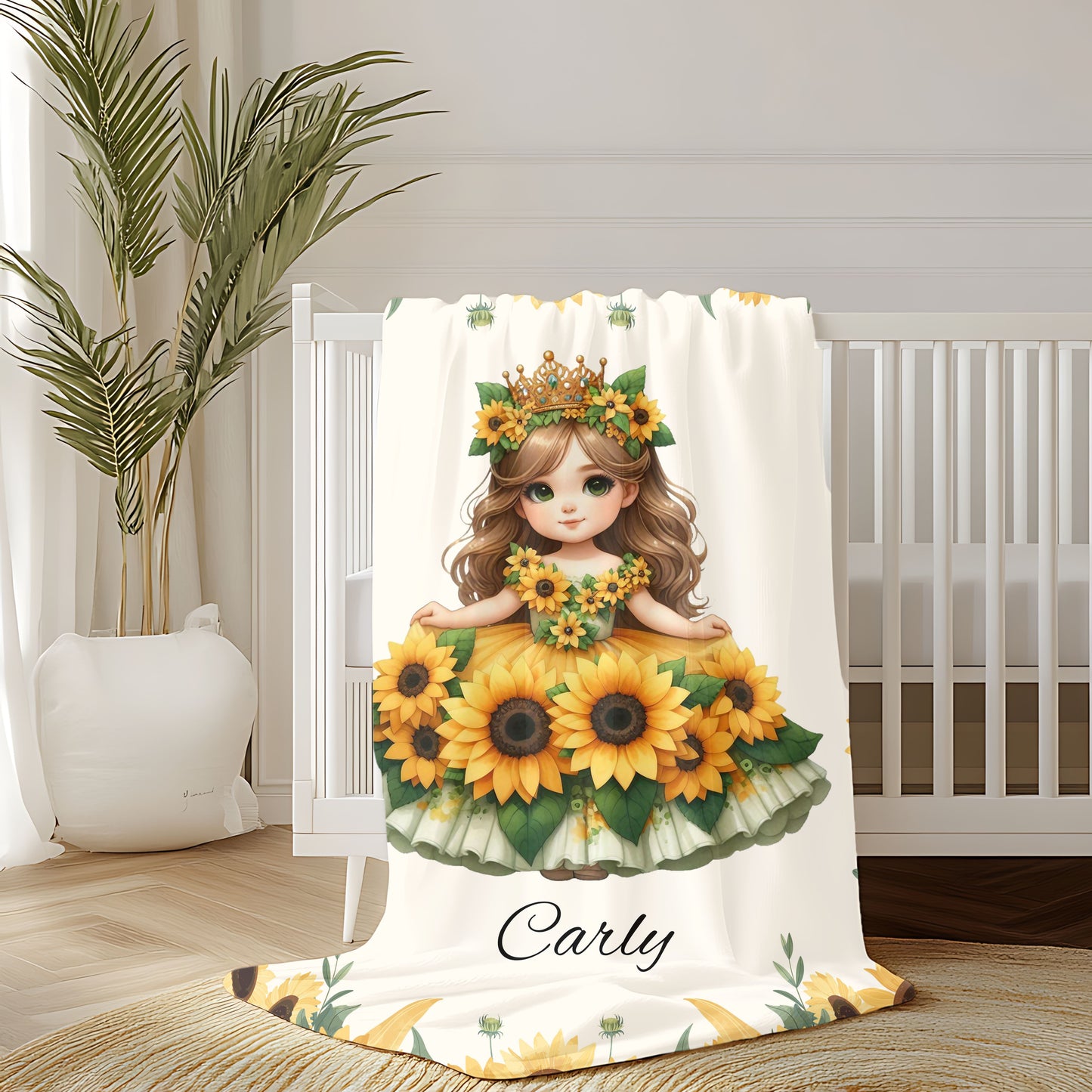 Sunflower Goddess Personalized Velveteen Plush Blanket, Cozy Throw, Kids Gift, Nursery Decor, Summer Vibes, Birthday Present