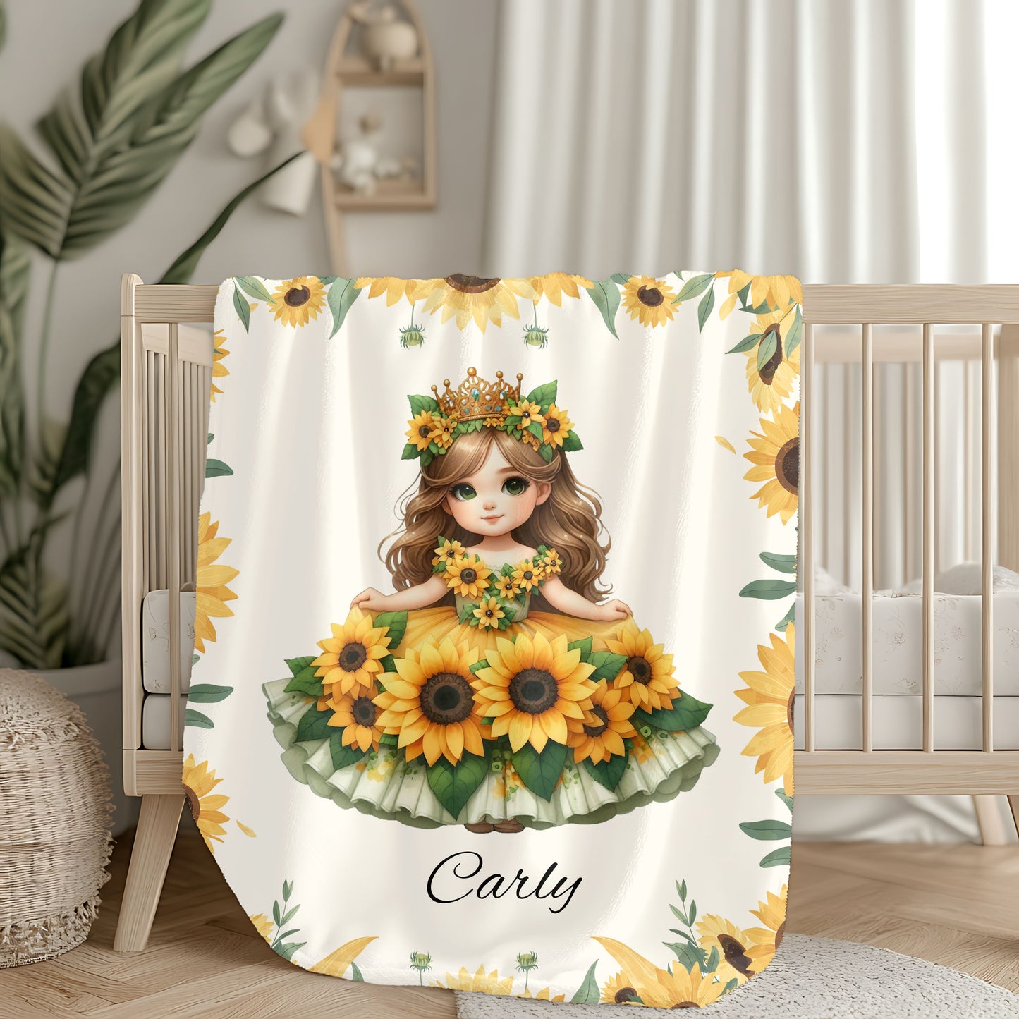 Sunflower Goddess Personalized Velveteen Plush Blanket, Cozy Throw, Kids Gift, Nursery Decor, Summer Vibes, Birthday Present