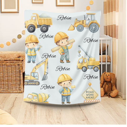 Kids' Construction-Themed Velveteen Plush Blanket