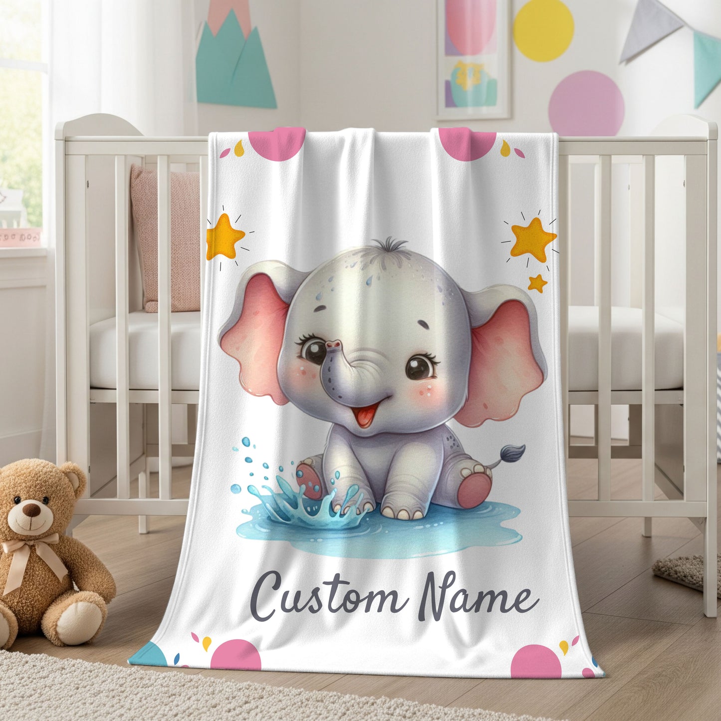 Customizable Baby Elephant Velveteen Blanket, Personalized Baby Gift, Nursery Decor, Soft Plush Blanket, Baby Shower Present, Cozy Throw
