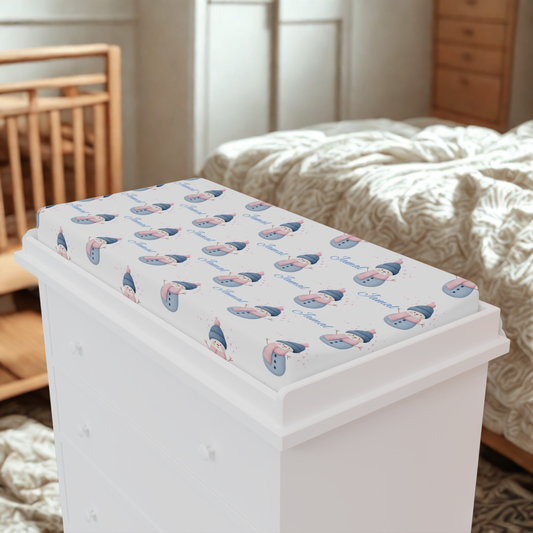 Changing Pad Cover — Cute Baby Elephant Pattern with "Sweet Dreams" Text (Waterproof, Fitted)