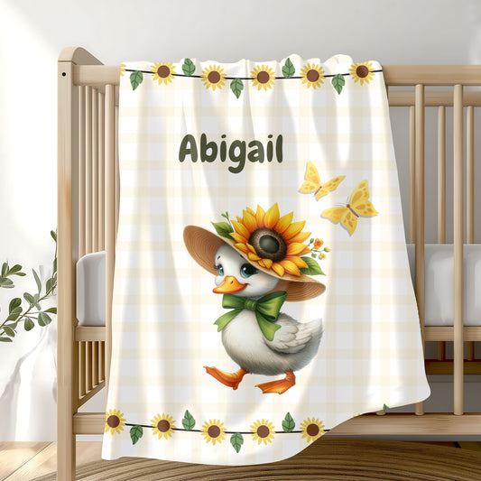 Customized Velveteen Plush Blanket with Sunflower Duck Design, Cozy Throw Blanket, Personalized Gift, Cute Nursery Decor, Baby Shower Gift