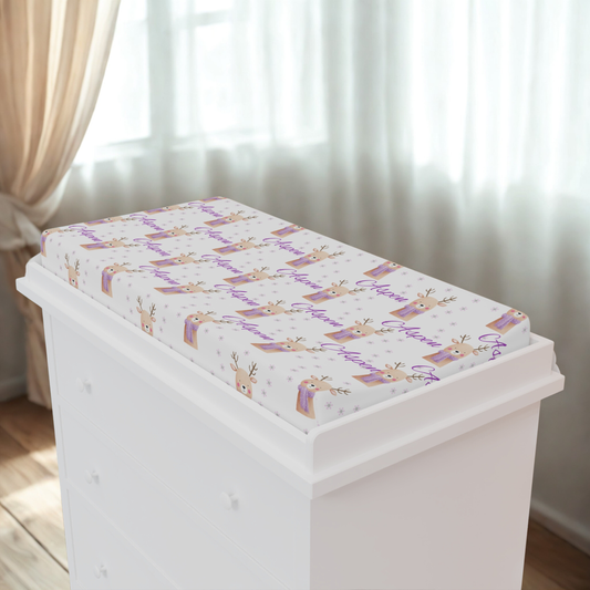 Deer Princess Baby Changing Pad Cover — Personalized Floral Woodland Nursery