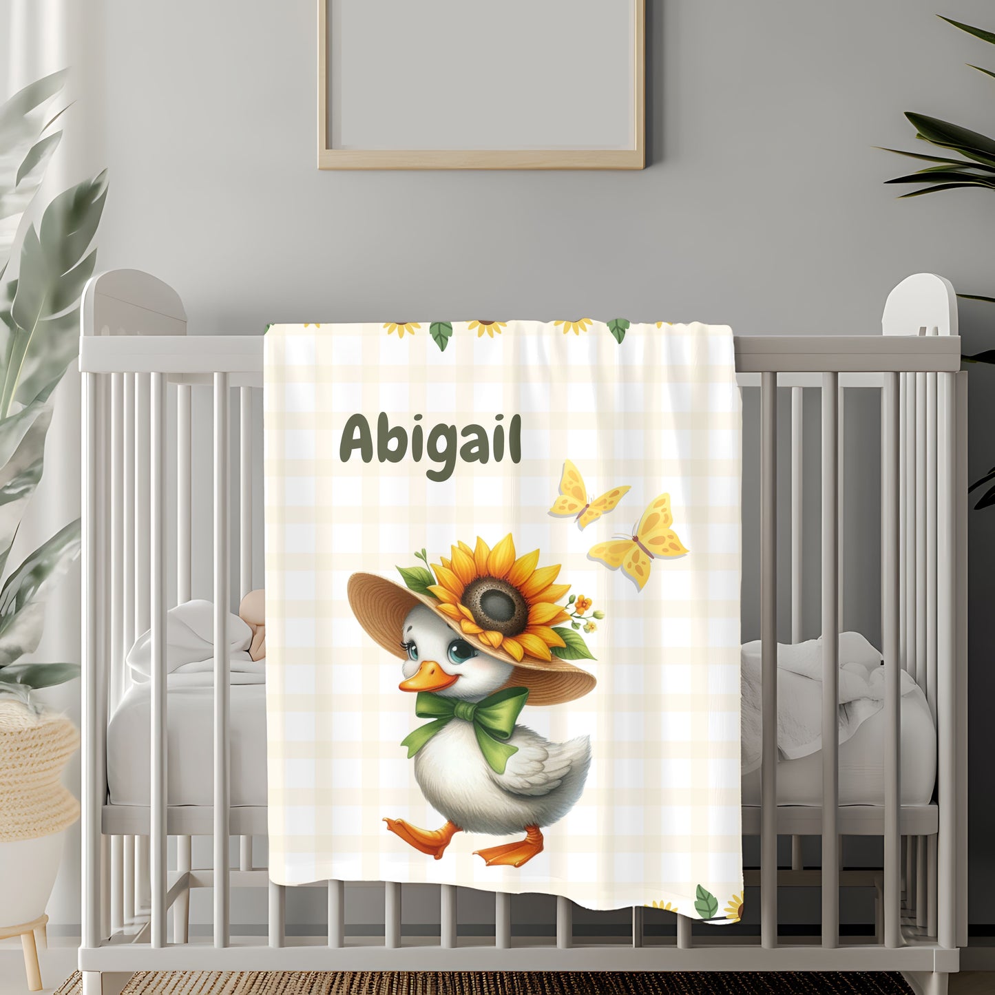 Customized Velveteen Plush Blanket with Sunflower Duck Design, Cozy Throw Blanket, Personalized Gift, Cute Nursery Decor, Baby Shower Gift