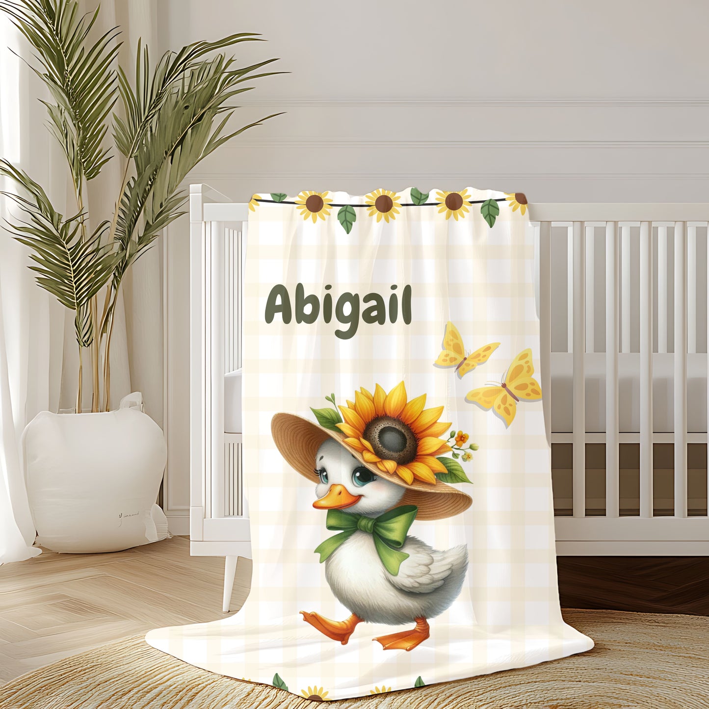 Customized Velveteen Plush Blanket with Sunflower Duck Design, Cozy Throw Blanket, Personalized Gift, Cute Nursery Decor, Baby Shower Gift