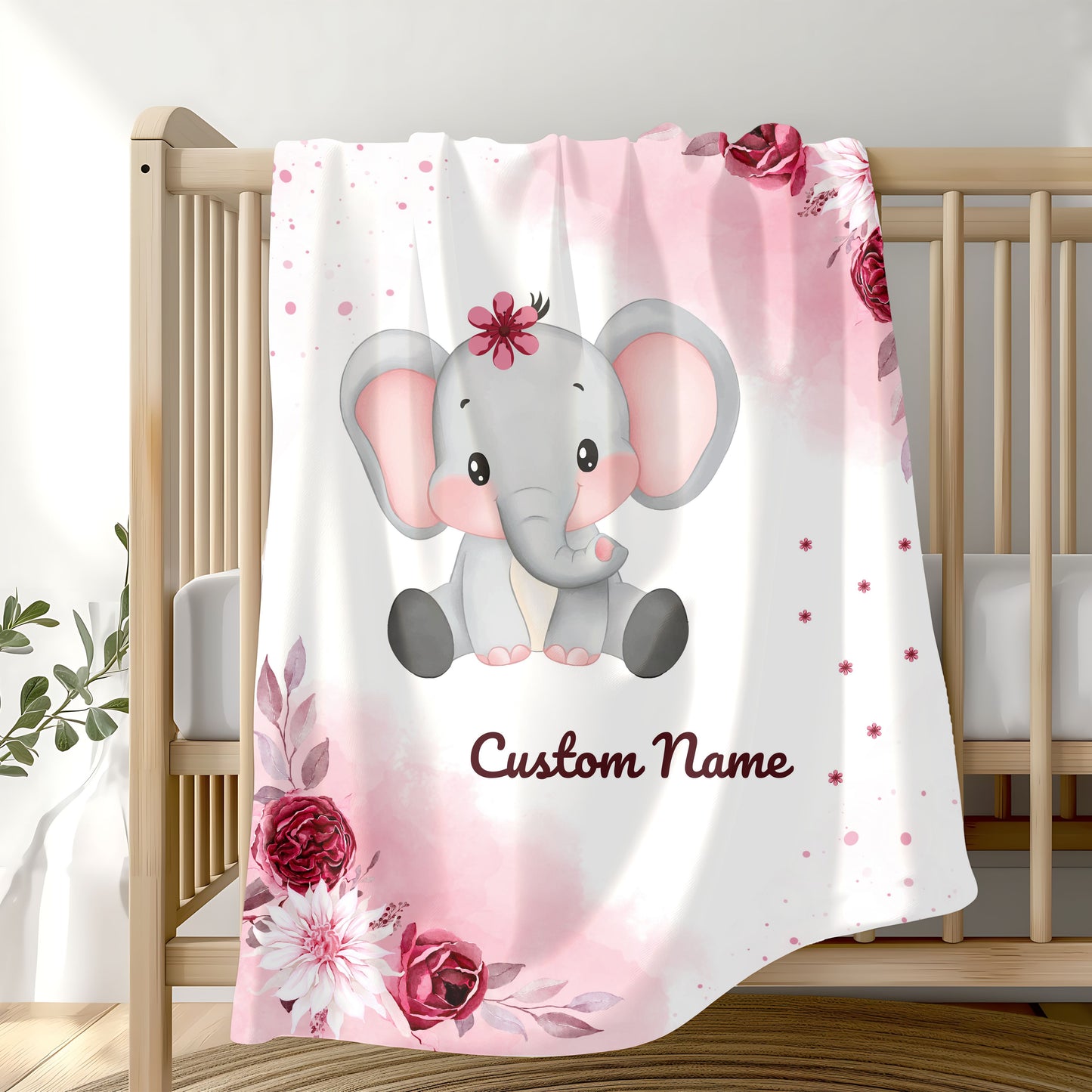 Personalized Elephant Plush Blanket, Baby Shower Gift, Nursery Decor, Custom Name Blanket, Soft Baby Blanket