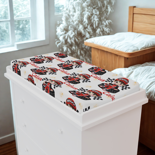 Racing Baby Changing Pad Cover – Personalized 'Caius' Race Car Nursery