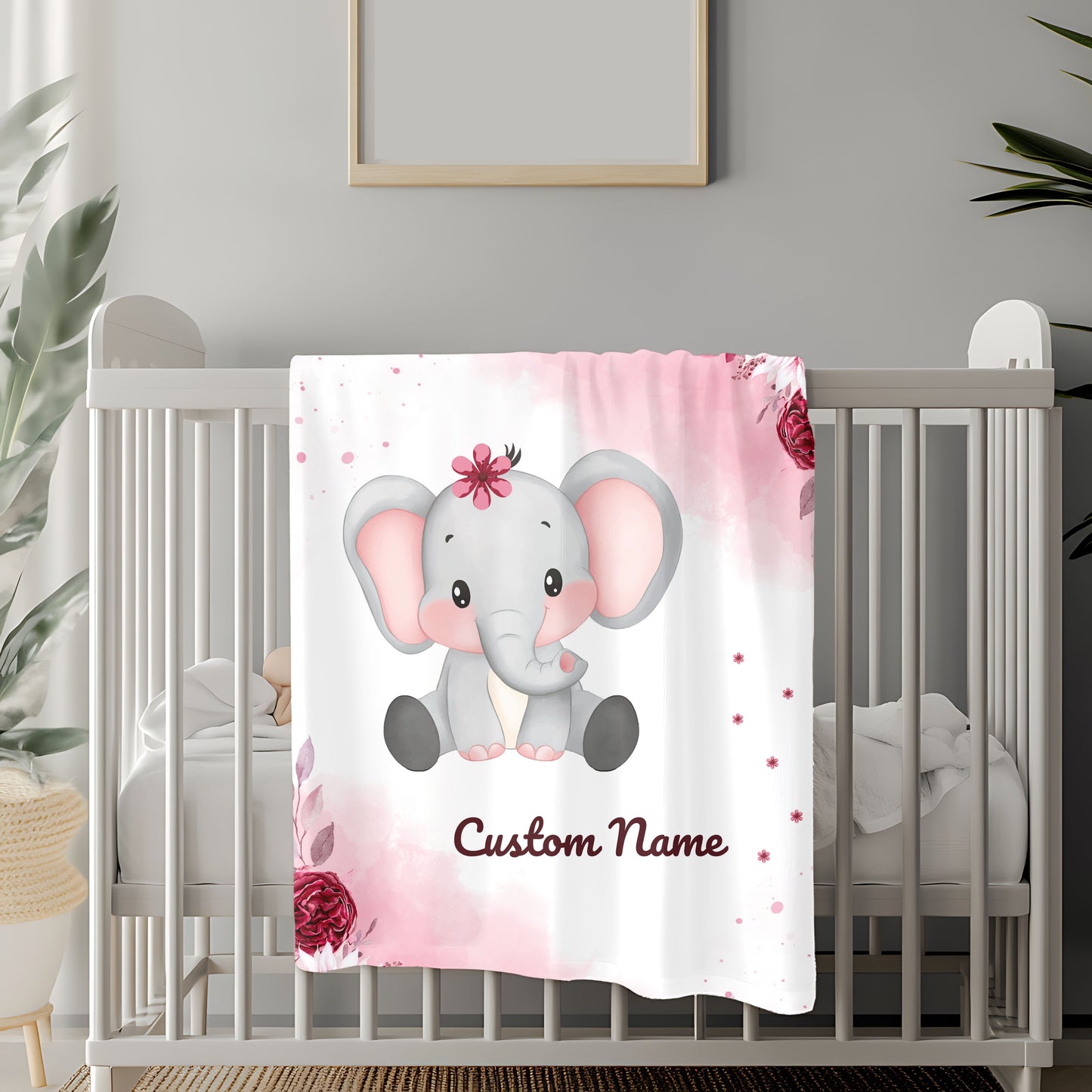 Personalized Elephant Plush Blanket, Baby Shower Gift, Nursery Decor, Custom Name Blanket, Soft Baby Blanket