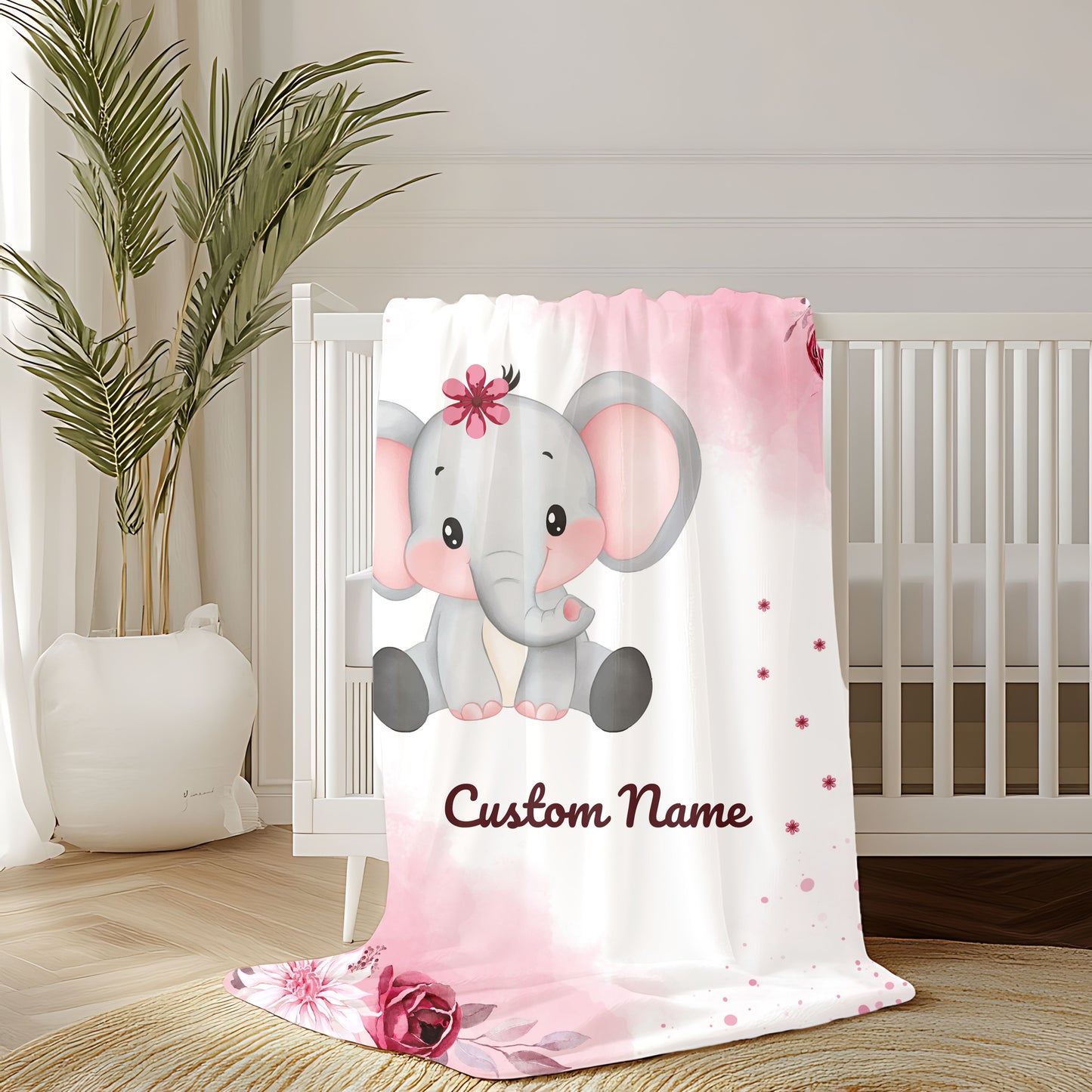 Personalized Elephant Plush Blanket, Baby Shower Gift, Nursery Decor, Custom Name Blanket, Soft Baby Blanket
