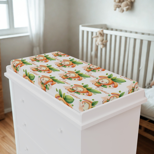 Changing Pad Cover — Cute Orange Bear Floral Pattern (Baby)