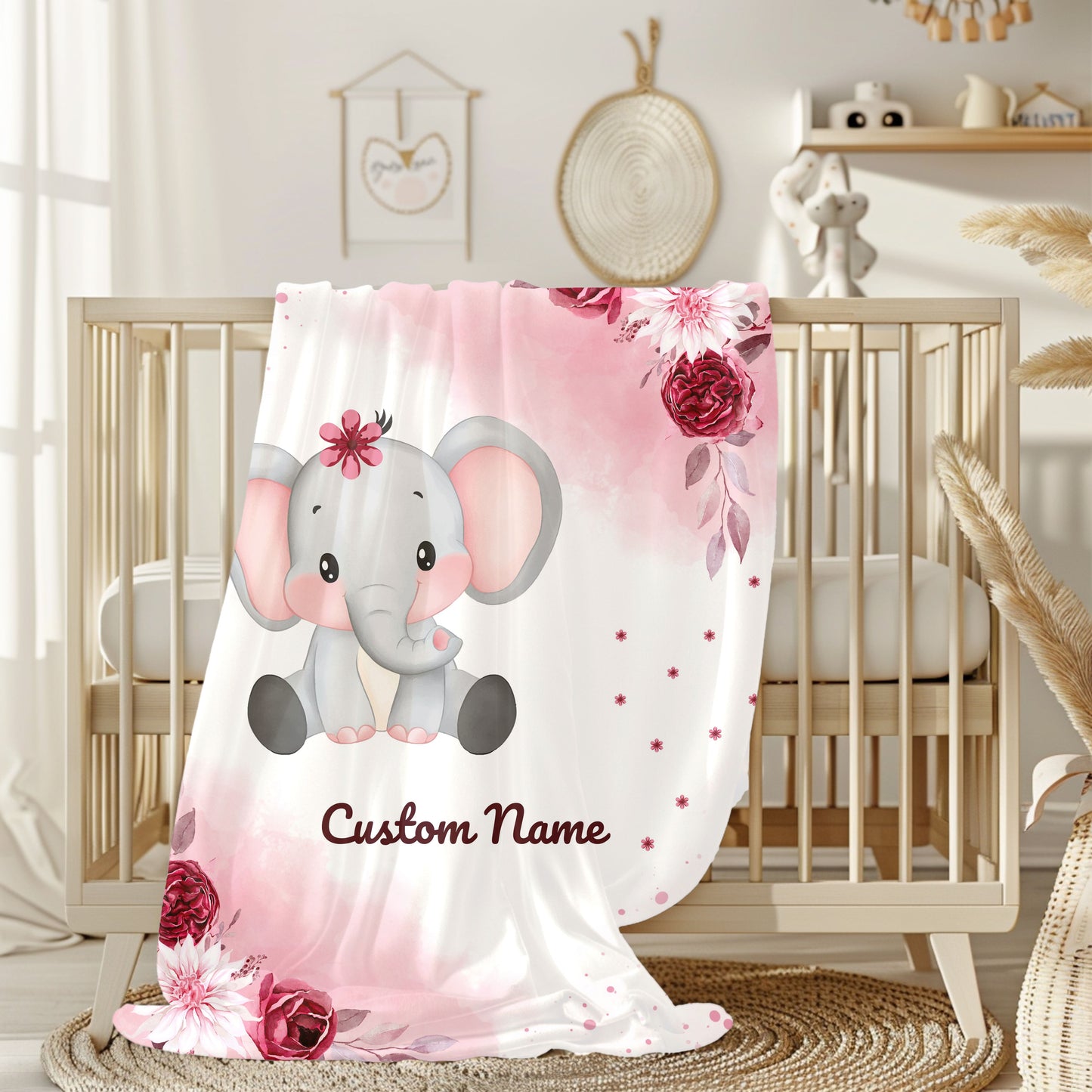 Personalized Elephant Plush Blanket, Baby Shower Gift, Nursery Decor, Custom Name Blanket, Soft Baby Blanket