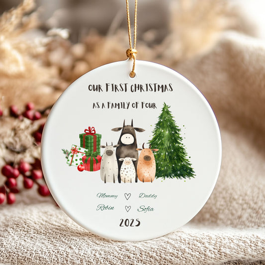 Family Christmas Ornament, Personalized Holiday Decor, First Christmas as Family of Four, Custom Tree Decoration, 2025 Keepsake