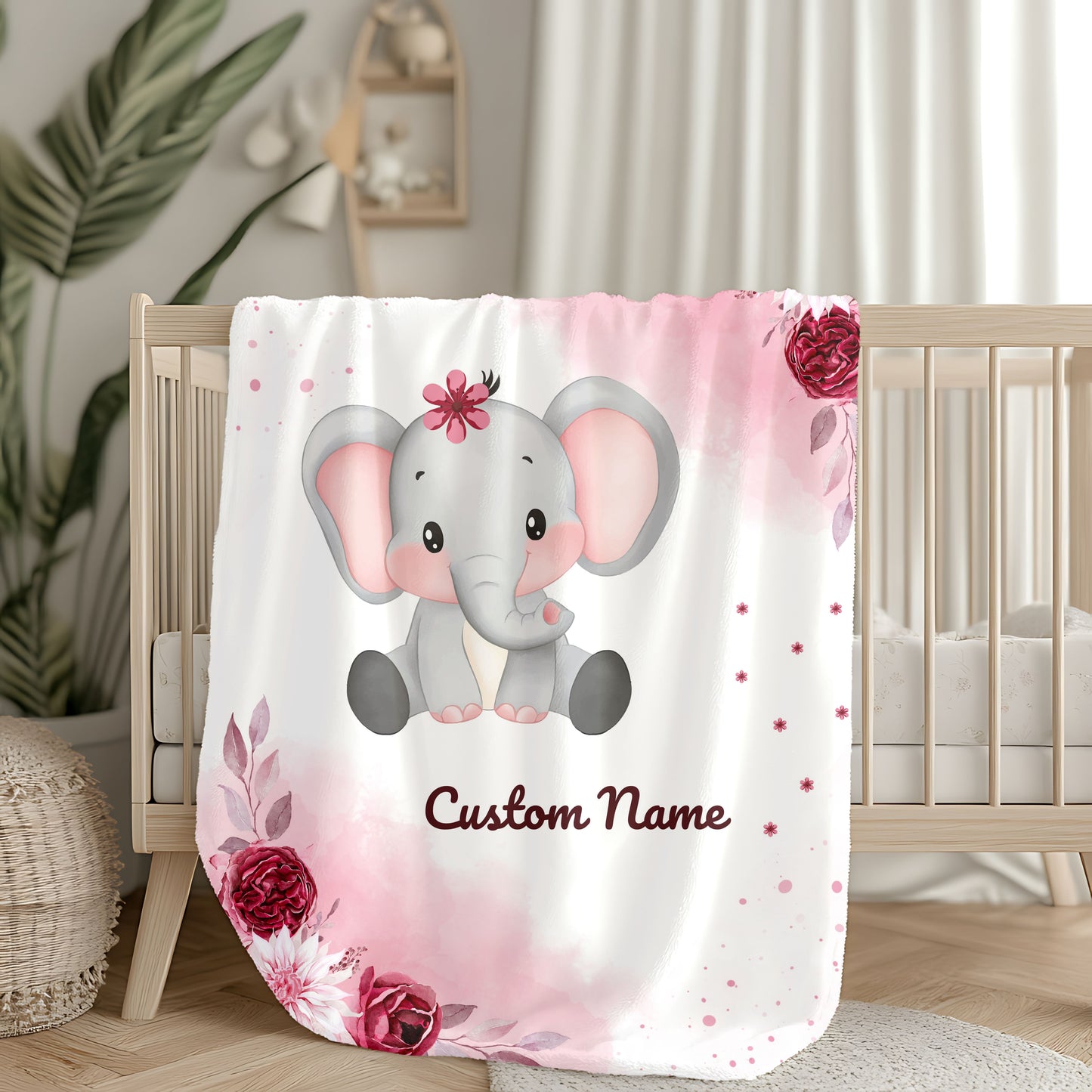 Personalized Elephant Plush Blanket, Baby Shower Gift, Nursery Decor, Custom Name Blanket, Soft Baby Blanket