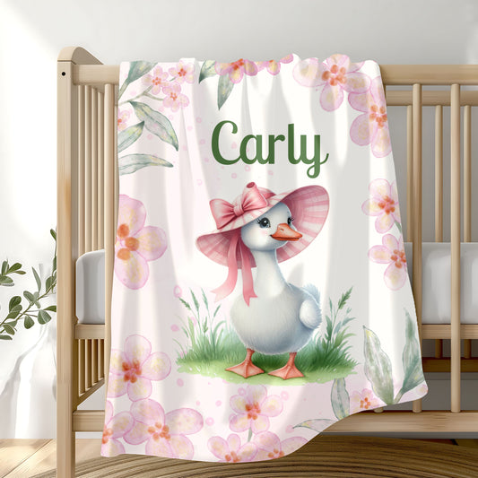 Personalized Velveteen Plush Blanket with Floral Design, Cozy Home Decor, Baby Shower Gift, Unique Gift for Kids