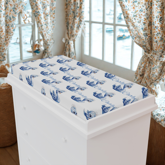 Duckling Print Baby Changing Pad Cover — Soft Blue Nursery Waterproof Cover