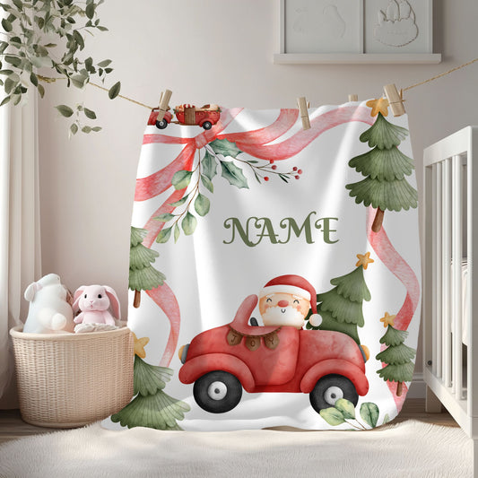Cozy Holiday Velveteen Plush Blanket, Personalized Christmas Blanket, Santa Car Throw, Winter Gifts, Festive Home Decor