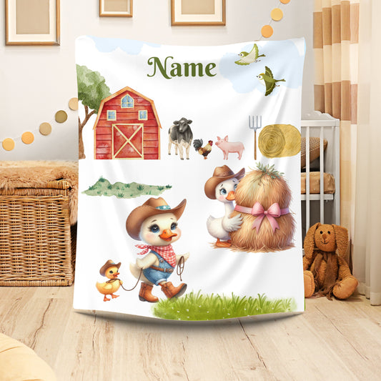 Personalized Farm Animal Velveteen Blanket, Cute Nursery Decor, Baby Shower Gift, Cozy Plush Throw, Customized Name Comfort