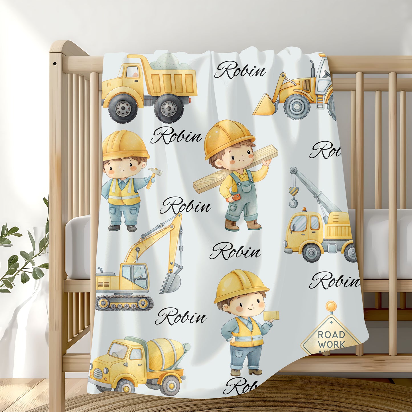 Kids' Construction-Themed Velveteen Plush Blanket