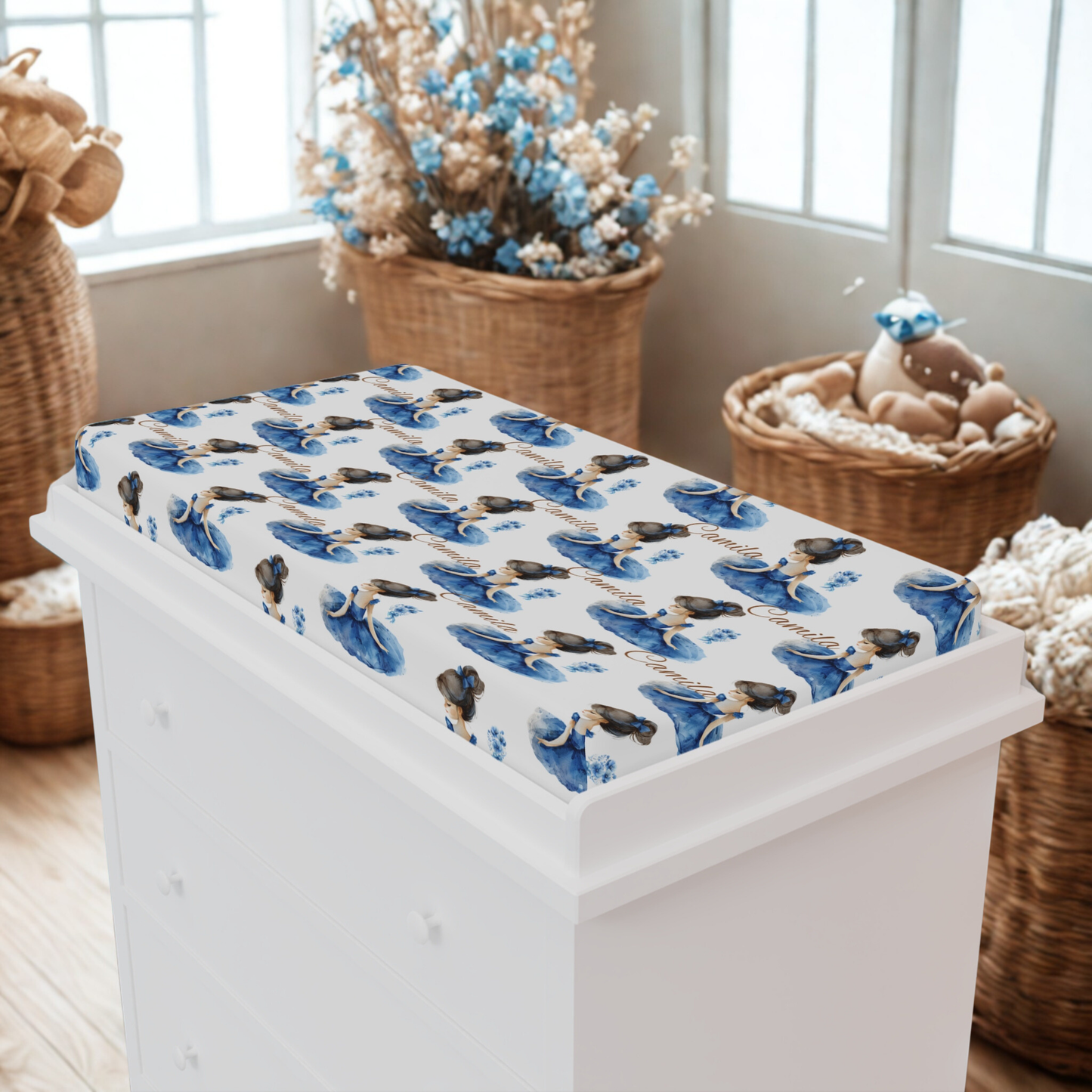 Baby Changing Pad Cover — Blue Watercolor Sloth Print