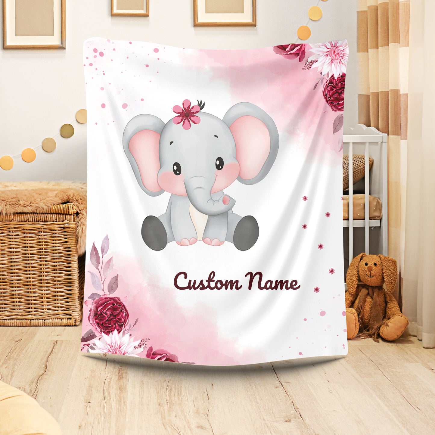 Personalized Elephant Plush Blanket, Baby Shower Gift, Nursery Decor, Custom Name Blanket, Soft Baby Blanket