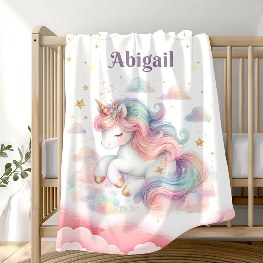 Unicorn Dream Velveteen Blanket, Personalized Cozy Blanket, Baby Shower Gift, Kids Room Decor, Magical Unicorn Gift