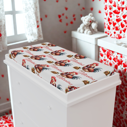 Changing Pad Cover - Personalized Rooster Nursery Print (Custom Name)